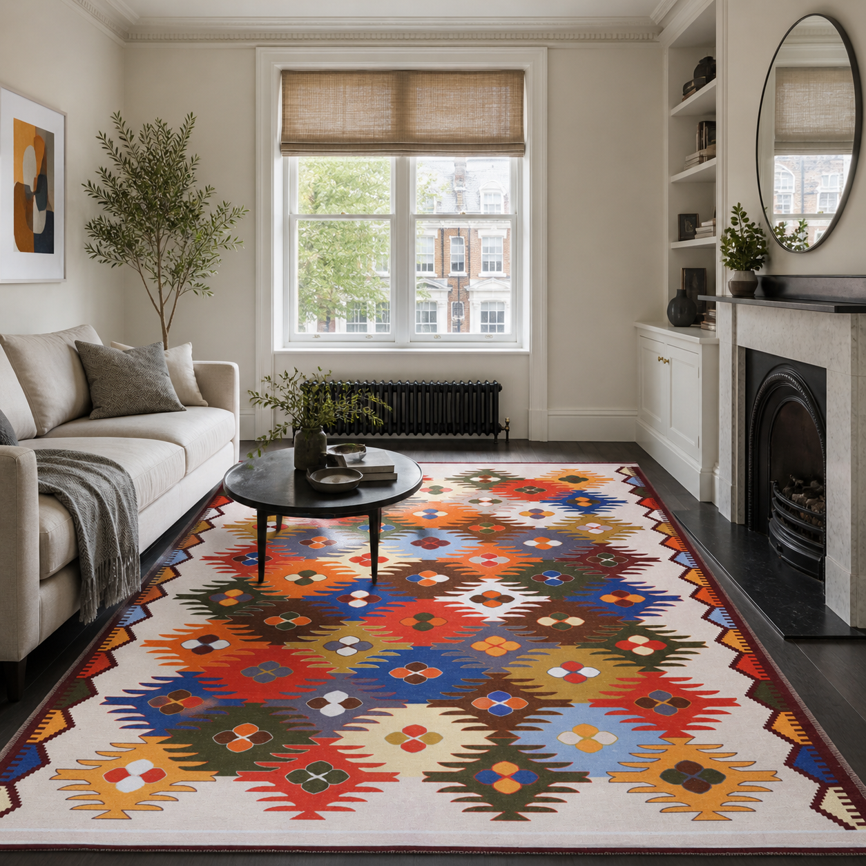 RW303 washable chenille area rug, room scene
