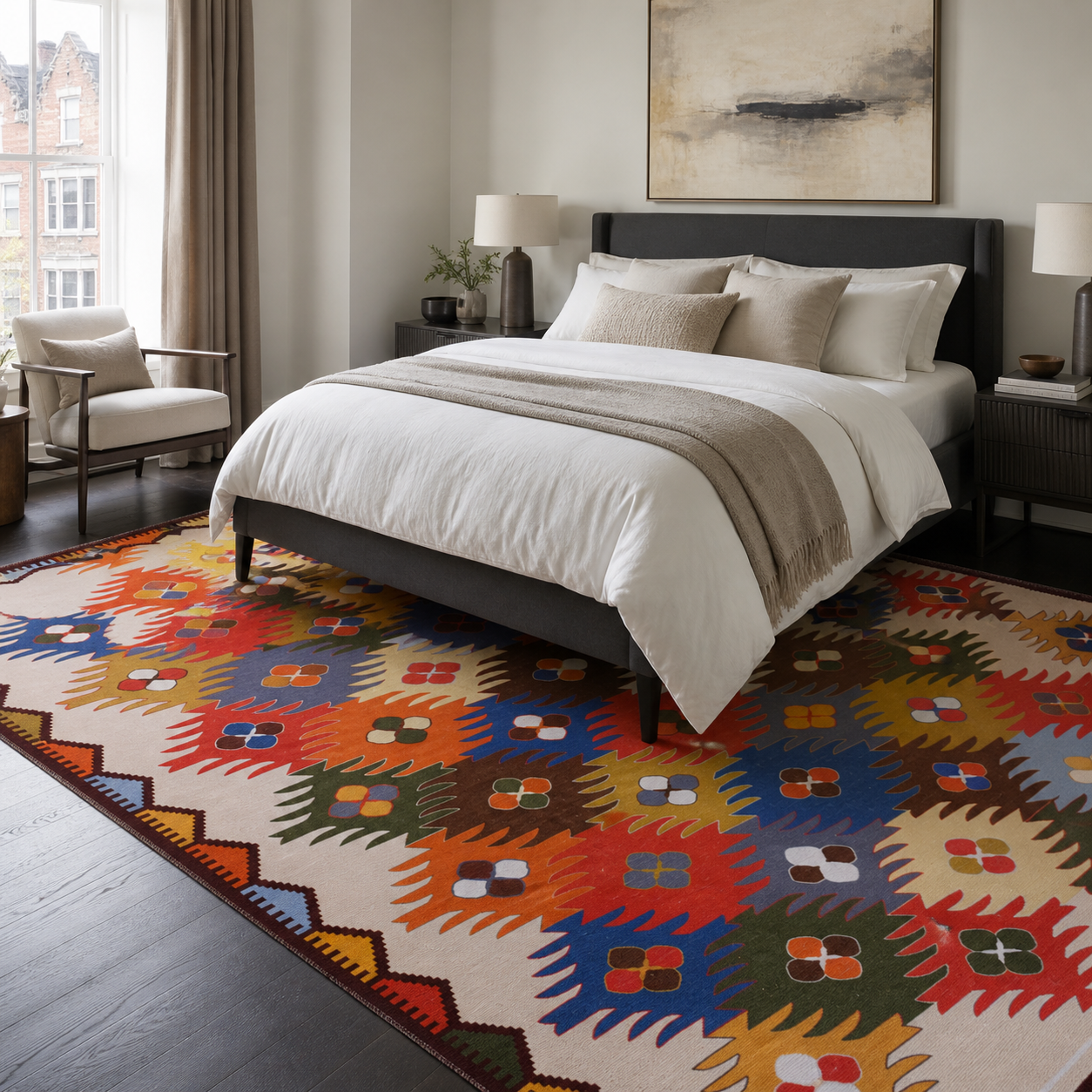RW303 washable chenille area rug, room scene