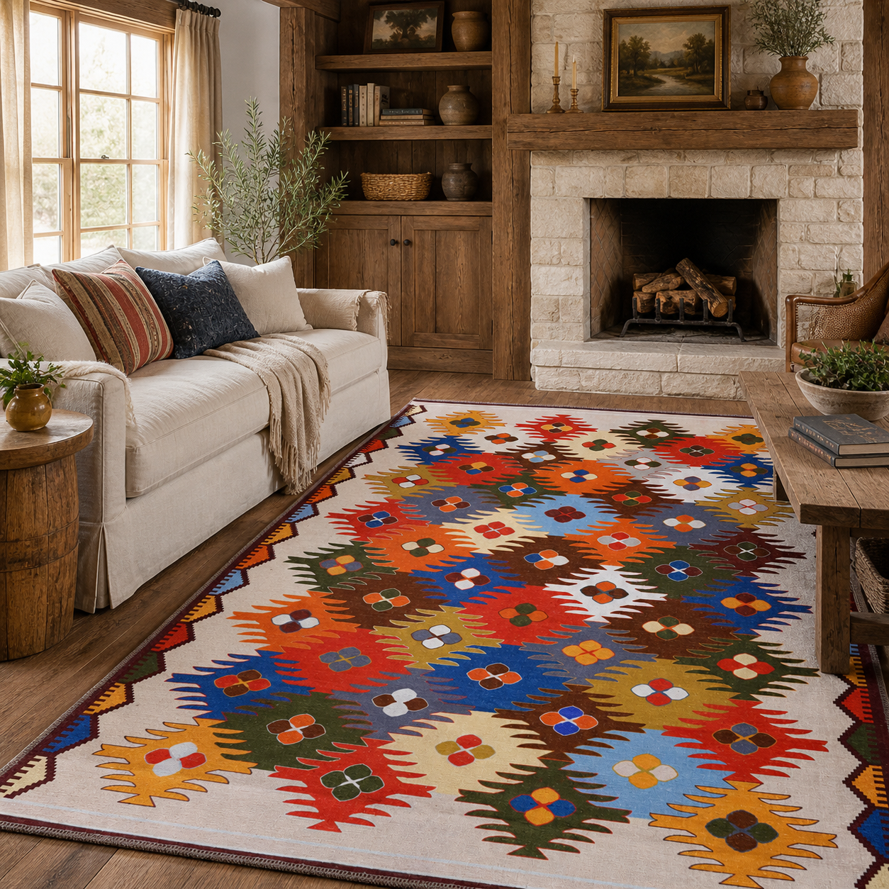 RW303 washable chenille area rug, room scene
