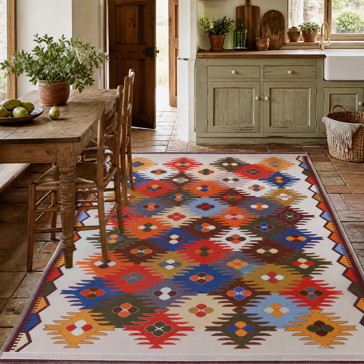 RW303 washable chenille area rug, room scene