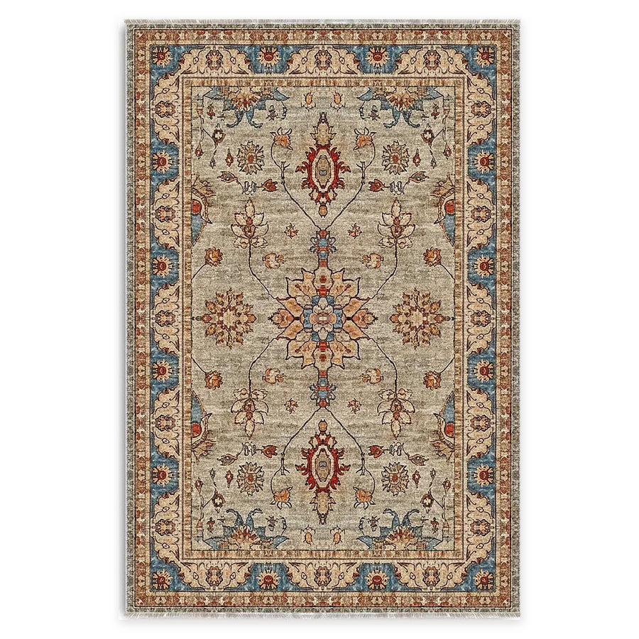 Graceful Medallion Off White Traditional Washable Rug