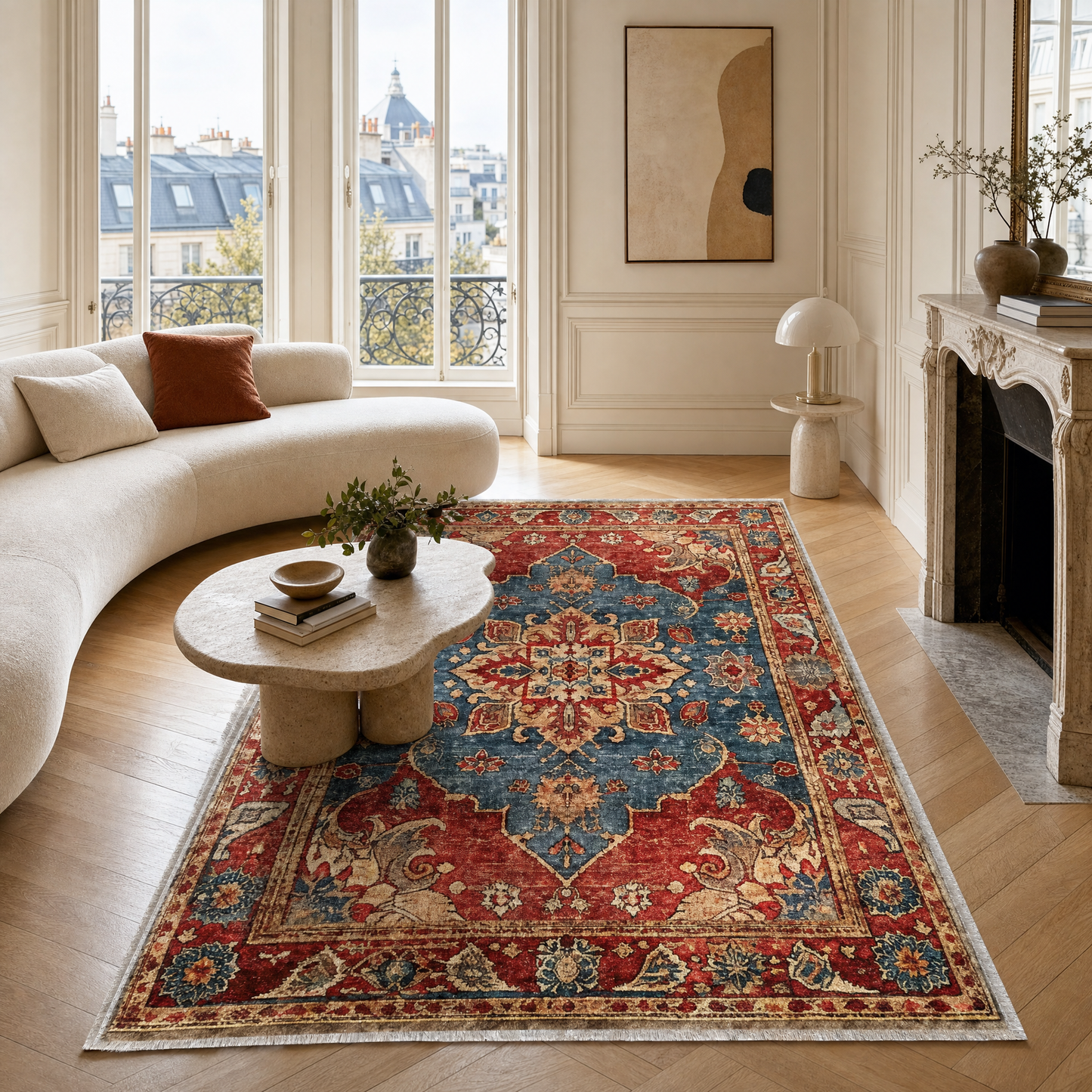 RW3033 washable chenille area rug in a modern living room