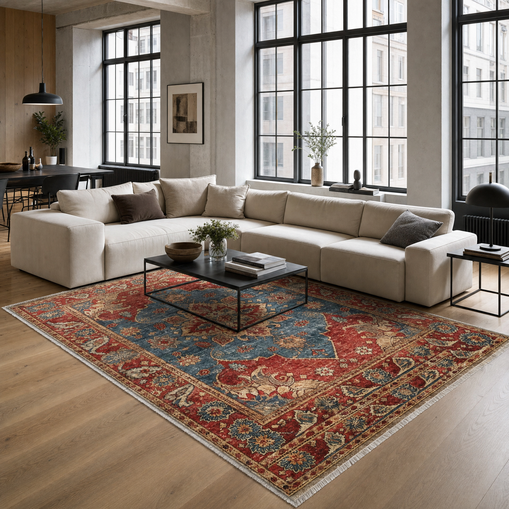 RW3033 washable chenille area rug in a modern living room