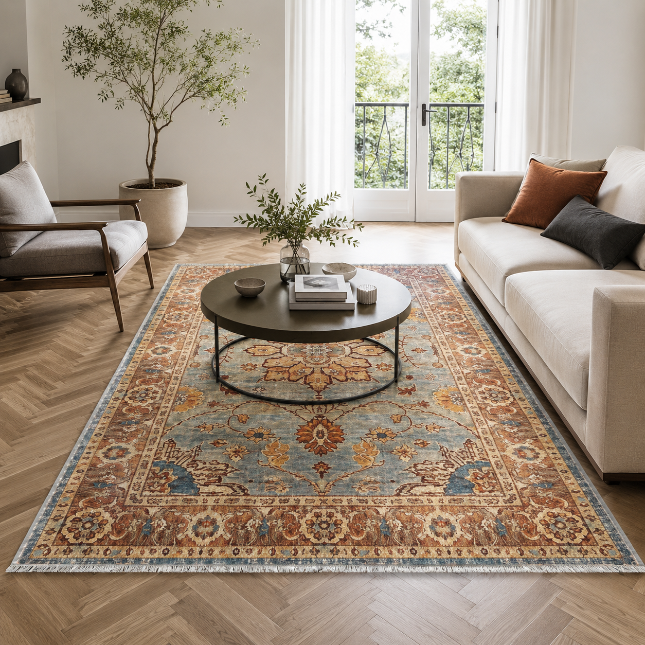 RW3034 washable chenille area rug, room scene