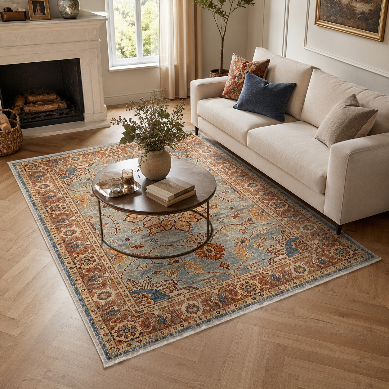 RW3034 washable chenille area rug, room scene