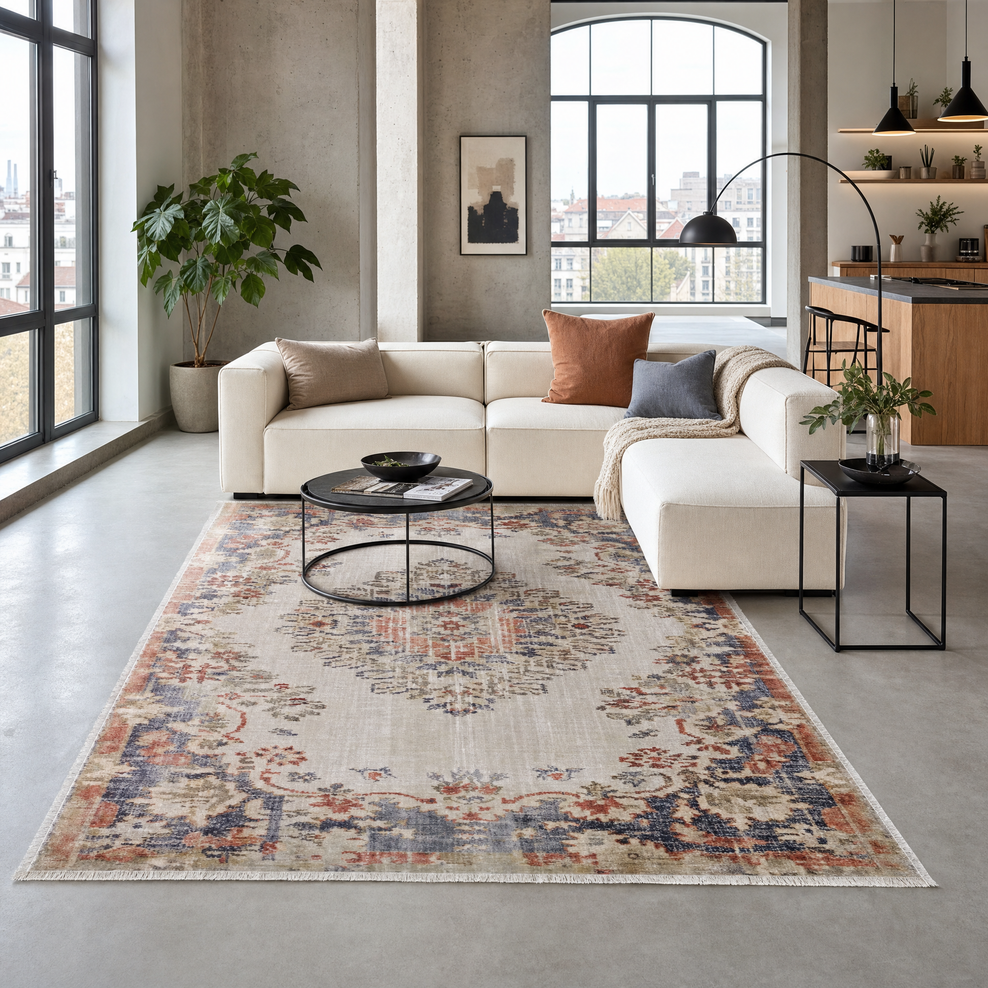 RW3035 washable chenille area rug in a modern living room