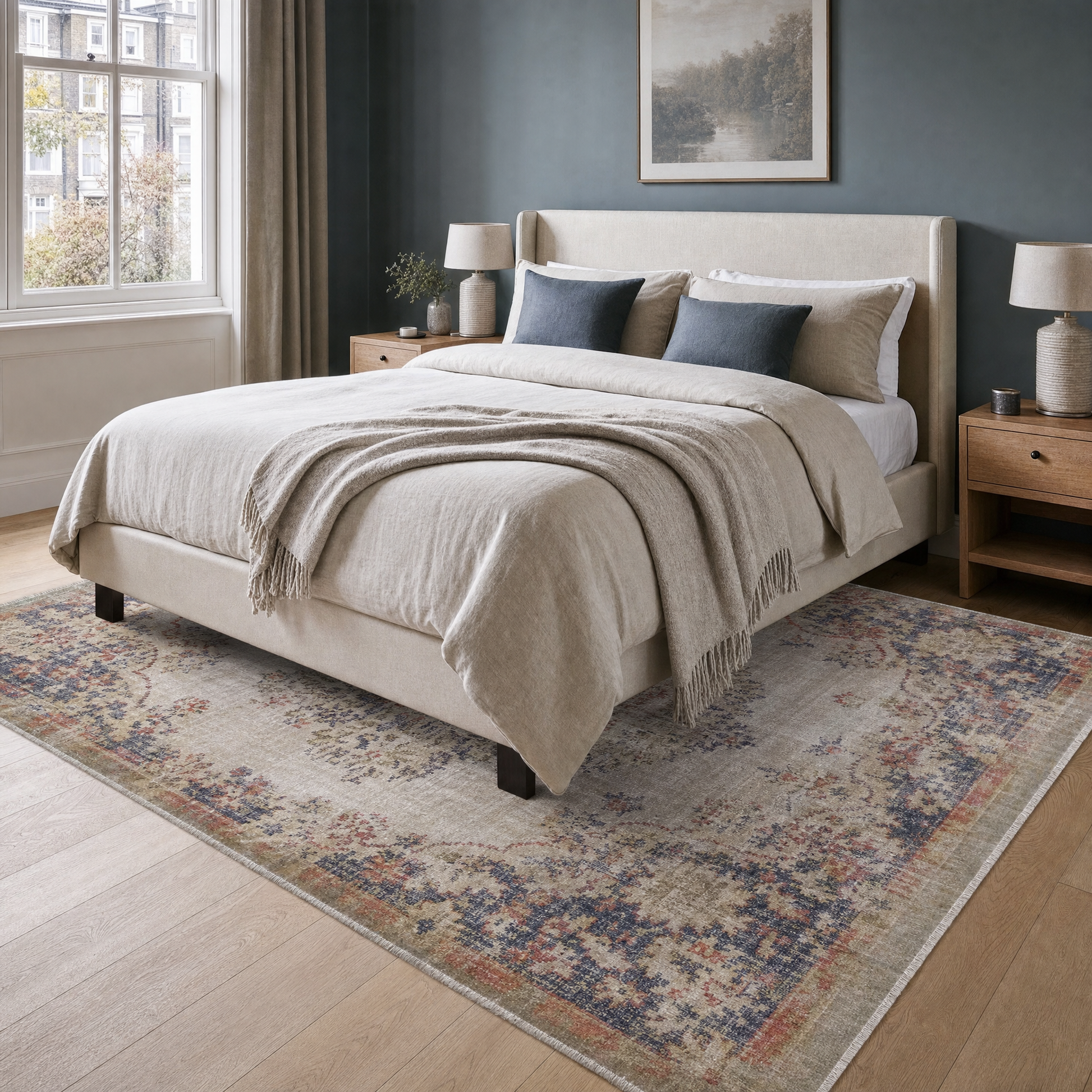 RW3035 washable area rug in a modern bedroom