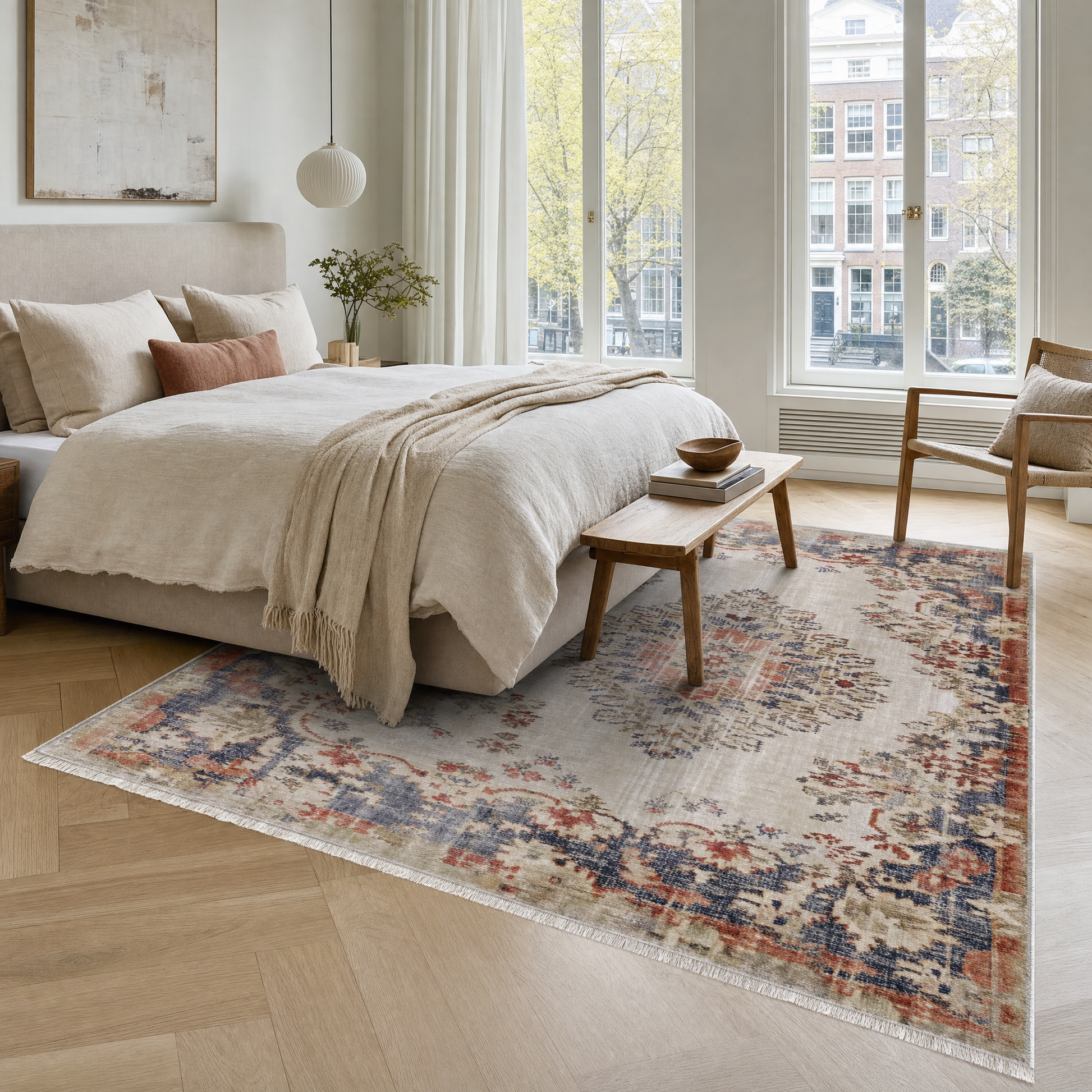 RW3035 washable area rug in a modern bedroom