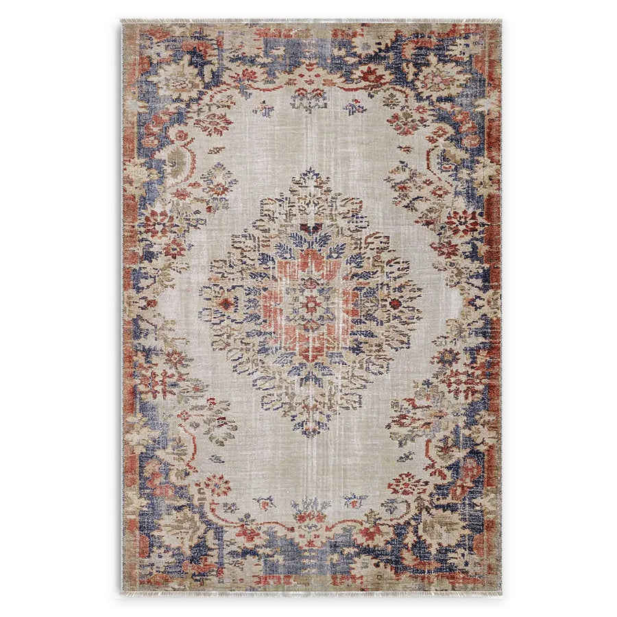 Traditional Medallion Slate Grey Washable Rug