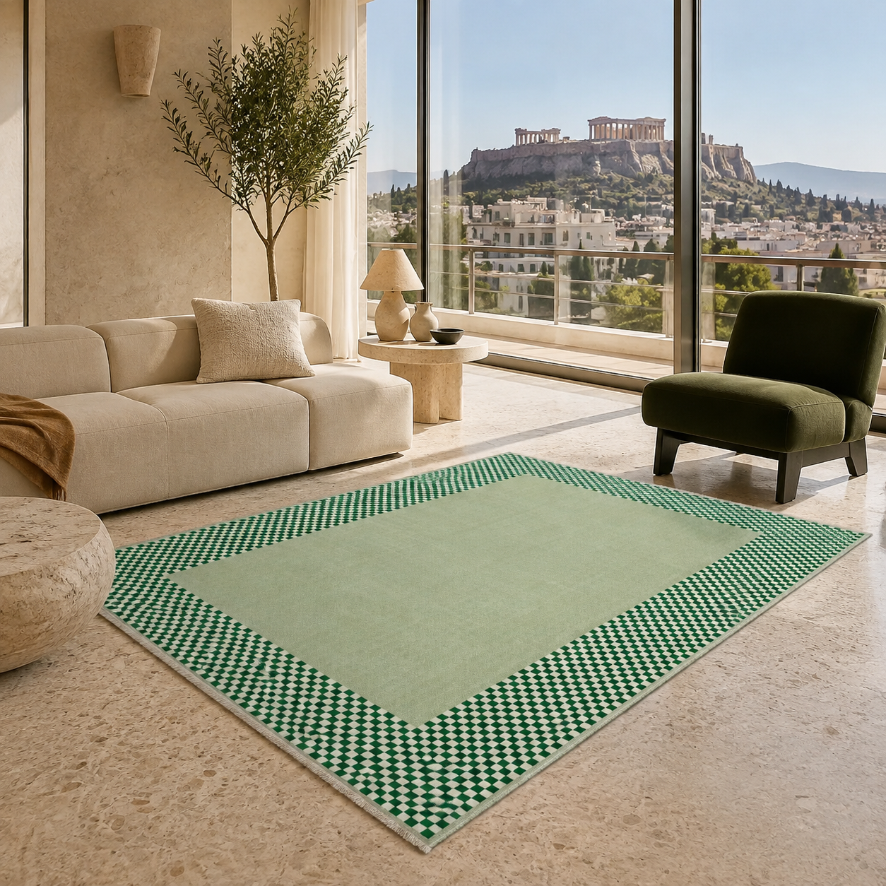 RW3047103 washable chenille area rug, room scene