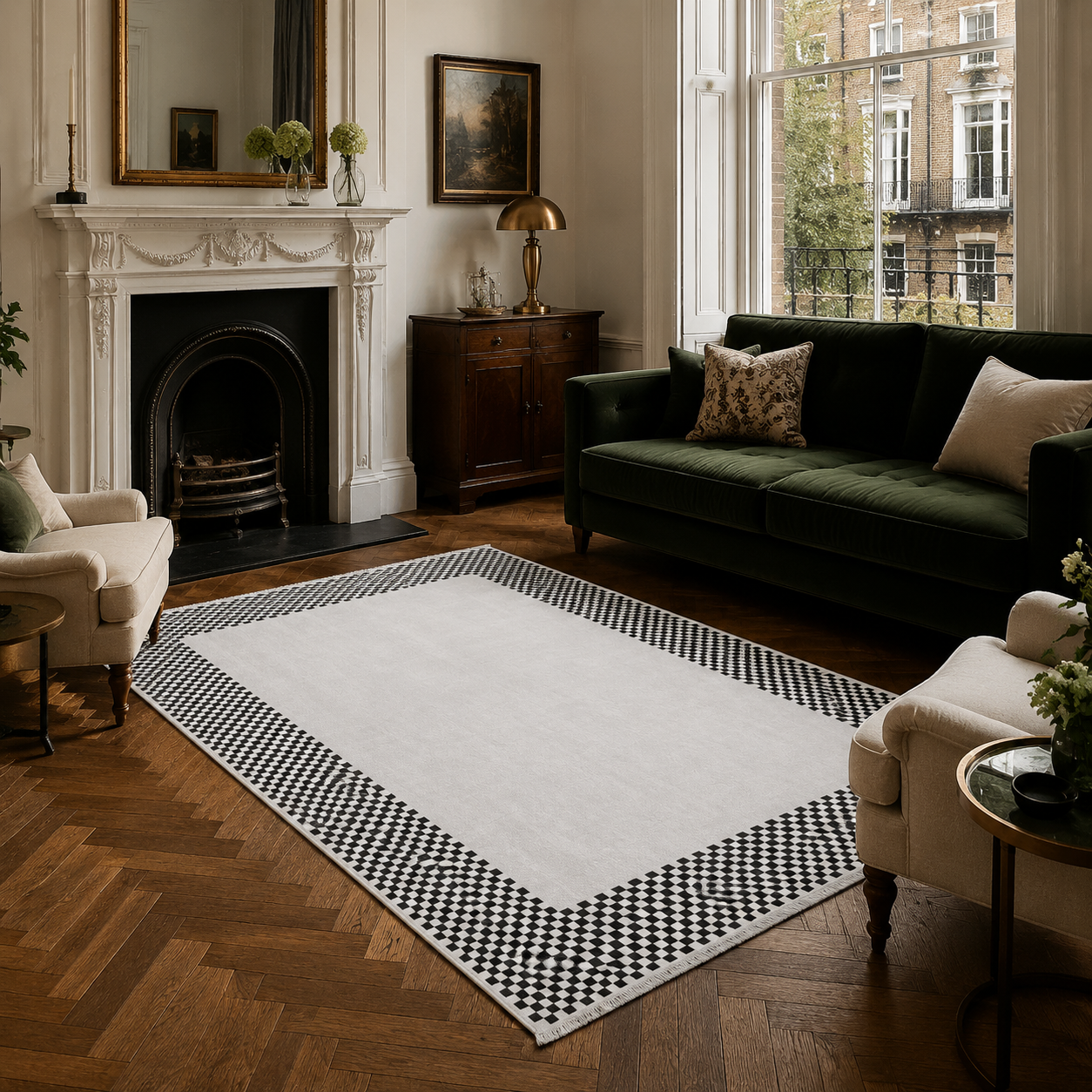 RW3047203 washable chenille area rug, room scene