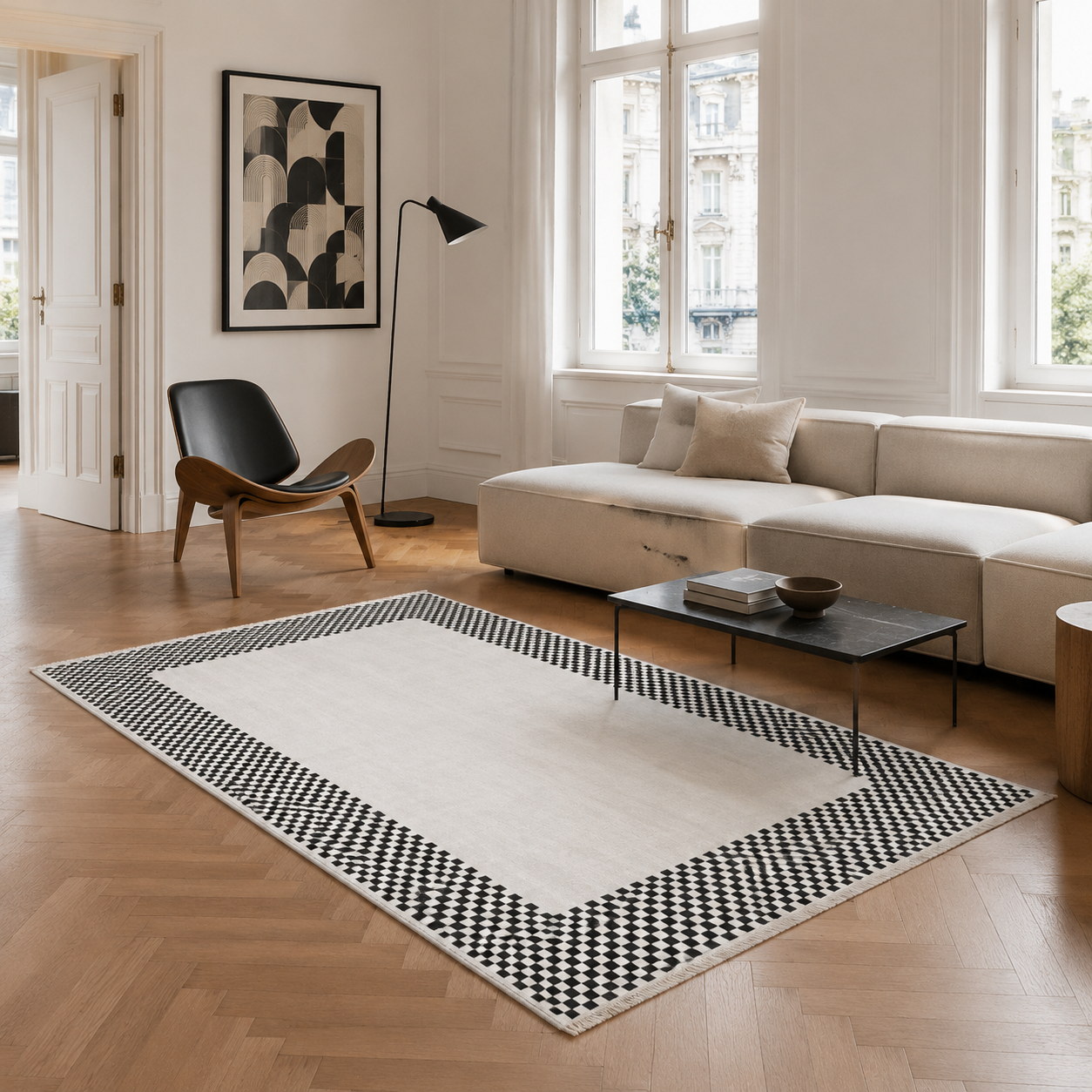 RW3047203 washable chenille area rug, room scene