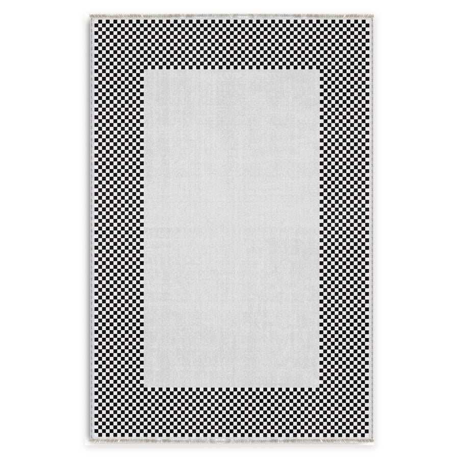 Open Mosaic Mid Grey Geometric Washable Rug