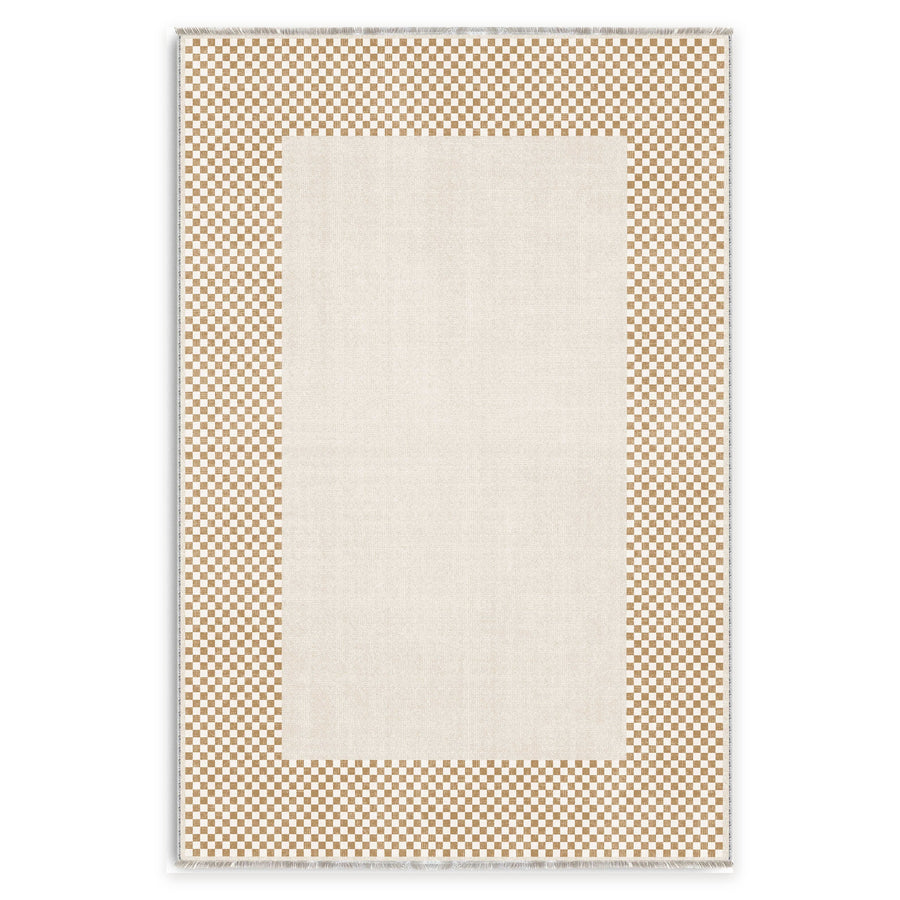 Northern Stripes Warm White Geometric Washable Rug