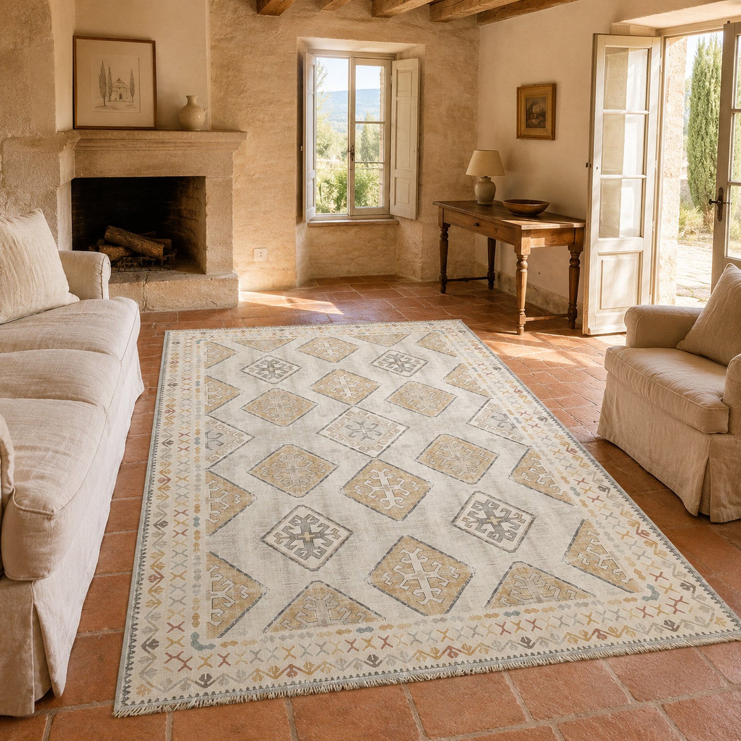 RW3048 washable chenille area rug, room scene