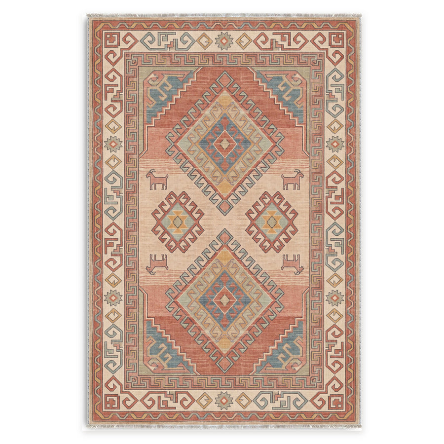Ember Heritage Warm Orange Washable Rug