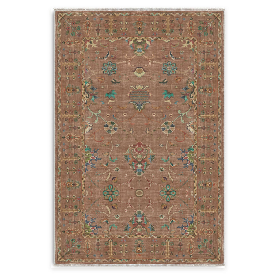 Refined Floral Muted Green Washable Rug
