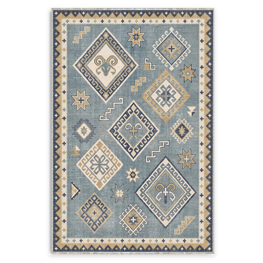 Archive Border Indigo Blue Heritage Washable Rug