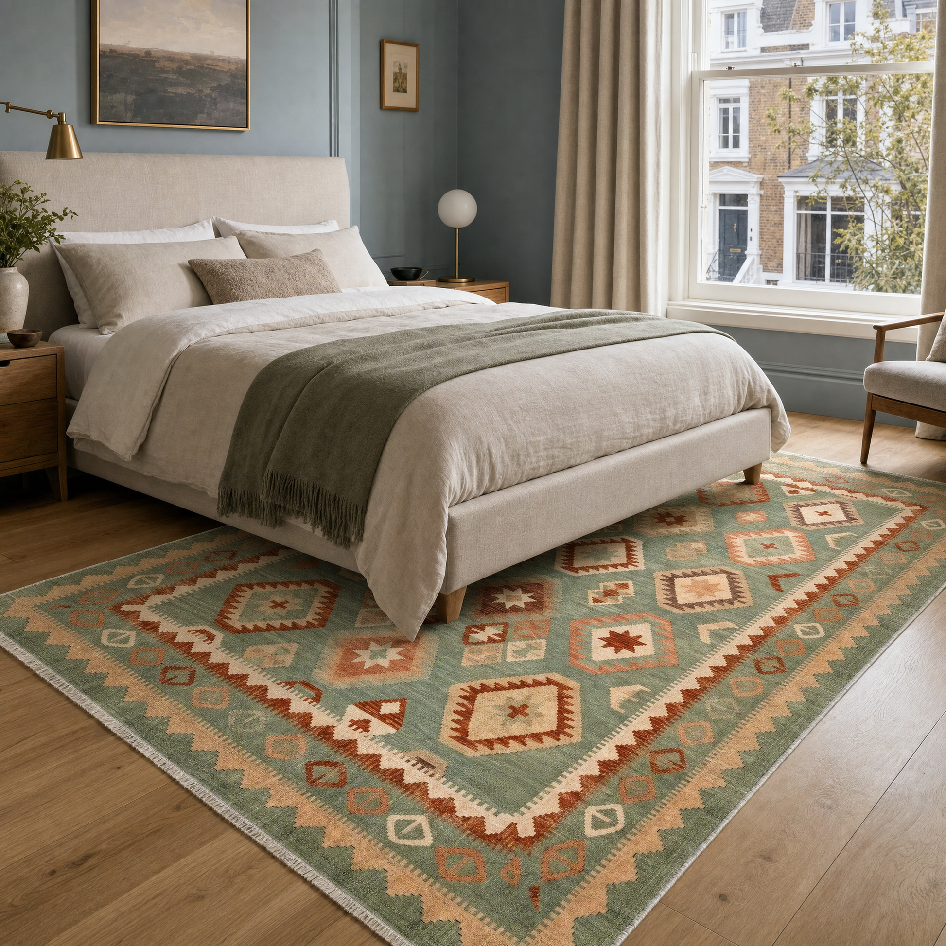RW3055 washable area rug in a modern bedroom