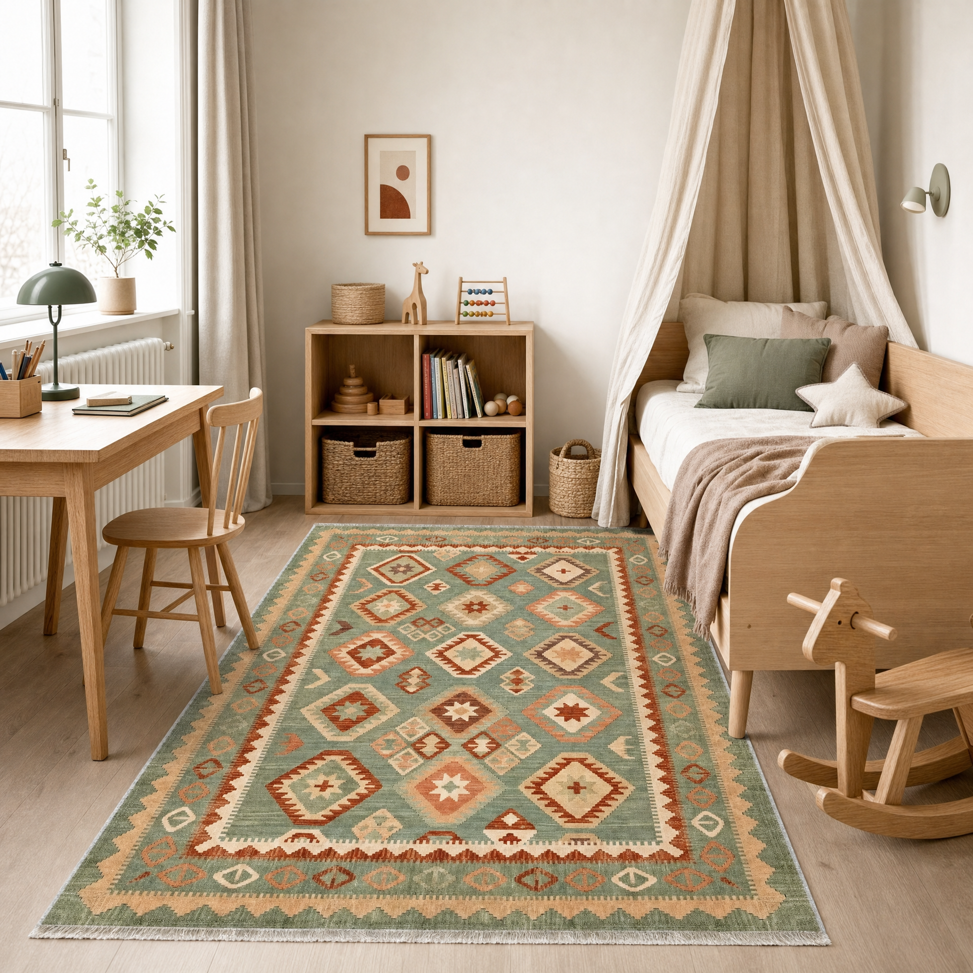 RW3055 washable chenille area rug, pet and kid friendly