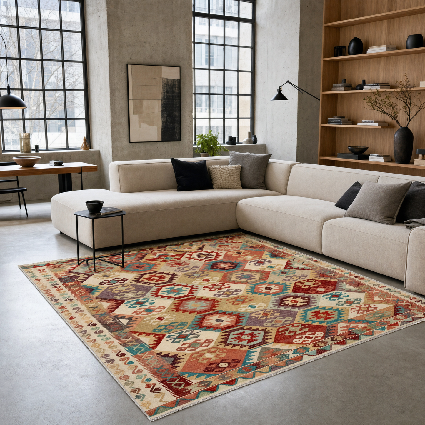 RW3056 washable chenille area rug in a modern living room