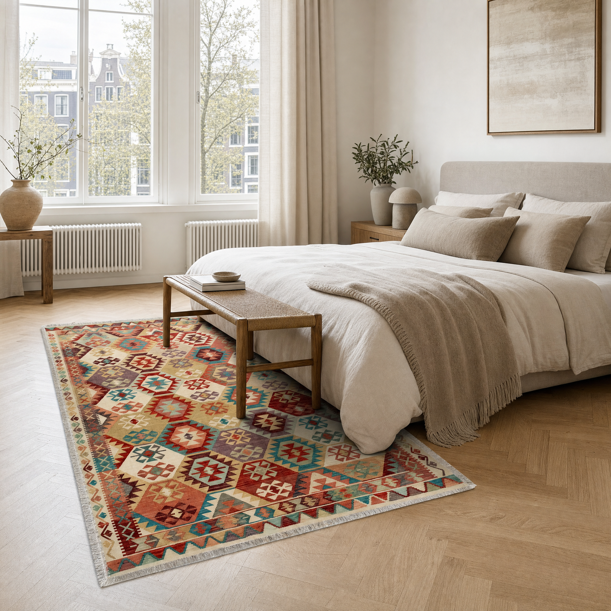 RW3056 washable area rug in a modern bedroom