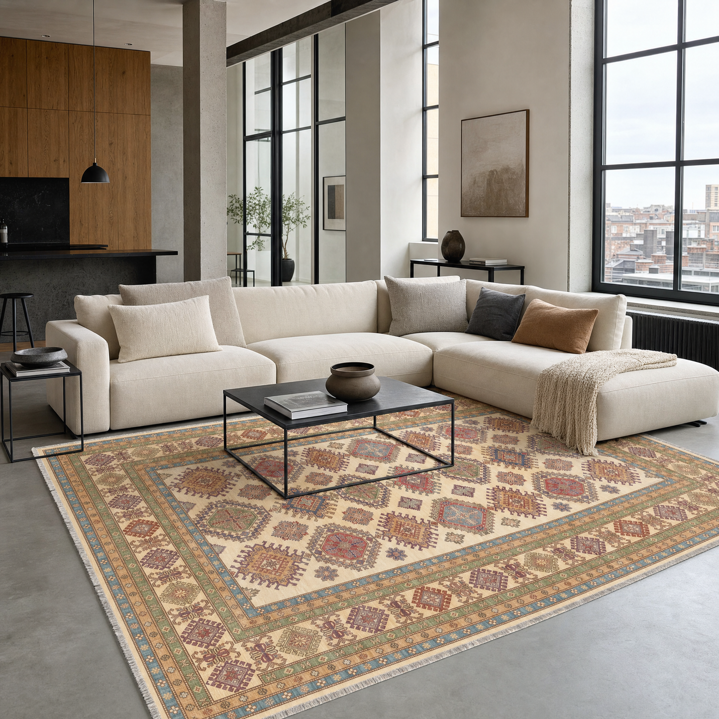 RW3057 washable chenille area rug in a modern living room