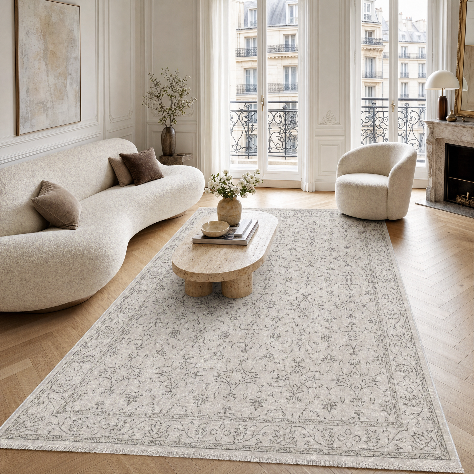 RW3058 washable chenille area rug in a modern living room