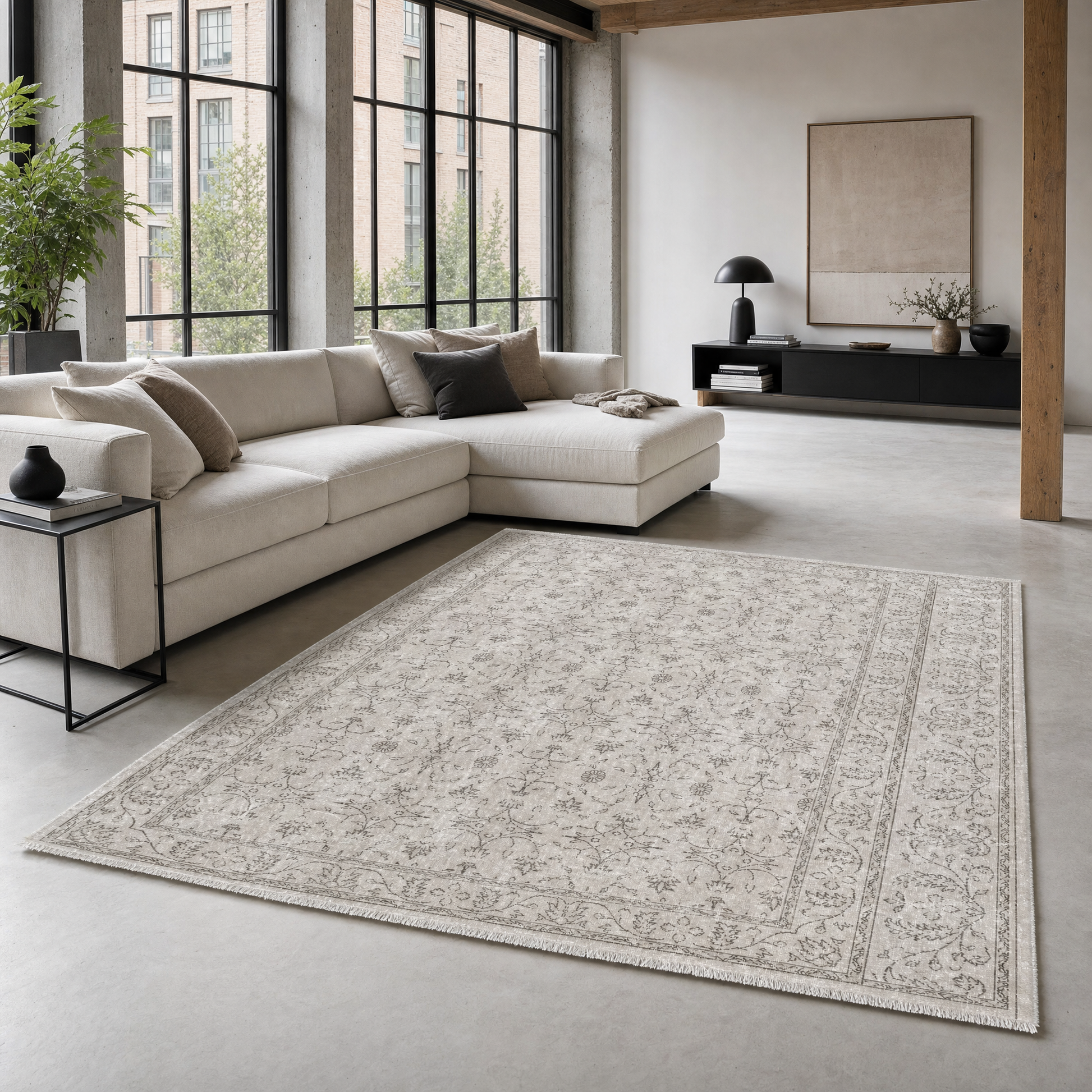 RW3058 washable chenille area rug in a modern living room