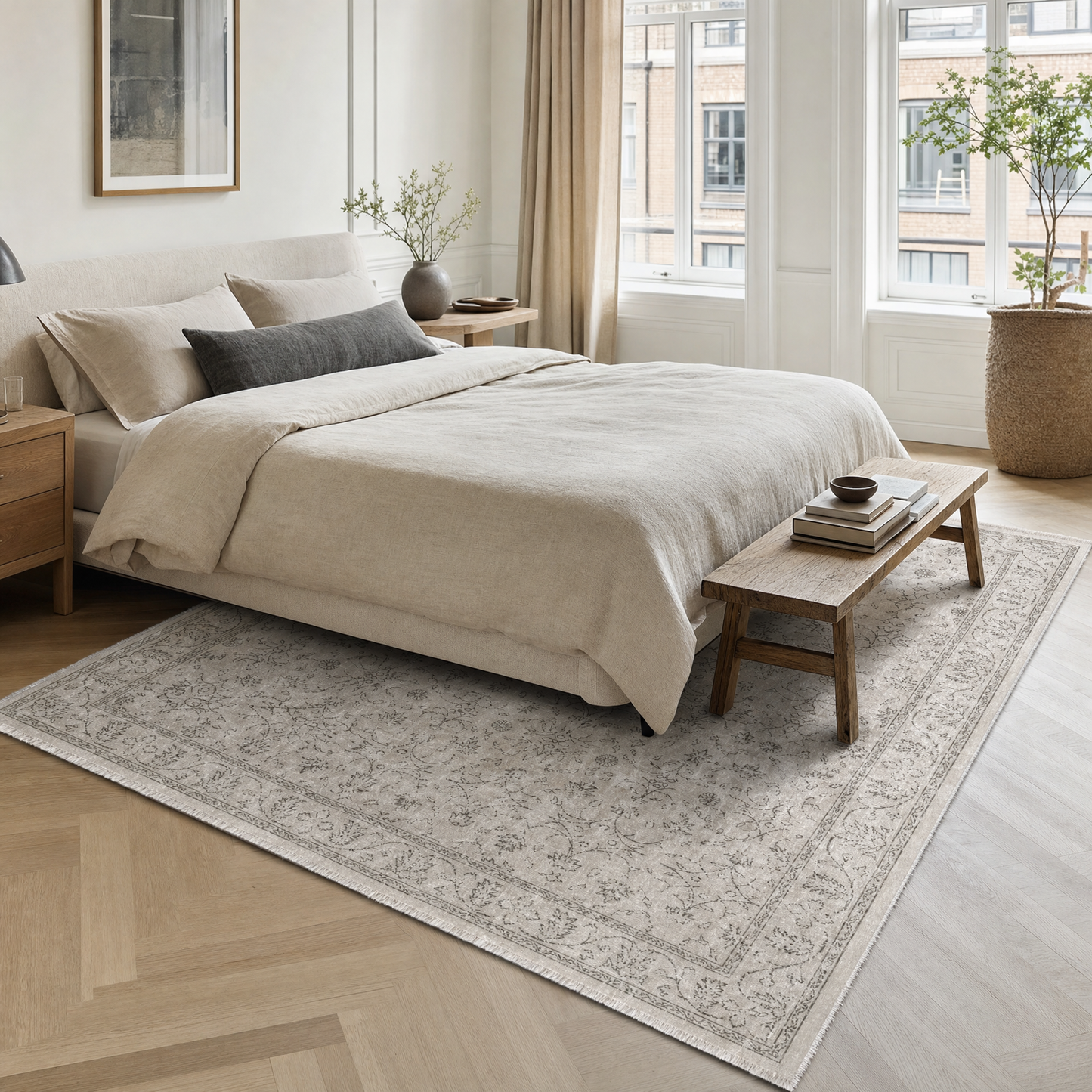 RW3058 washable area rug in a modern bedroom