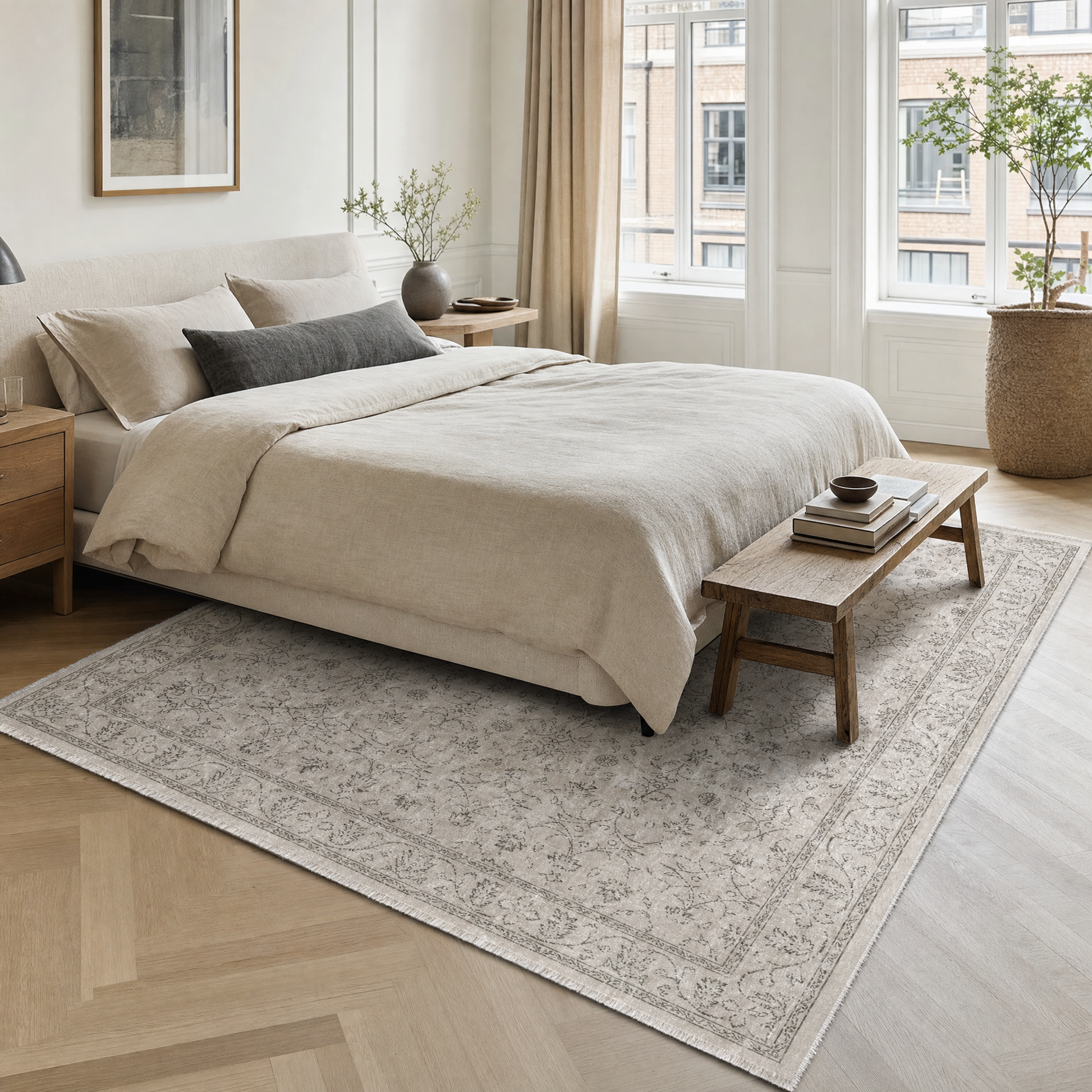 RW3058 washable area rug in a modern bedroom
