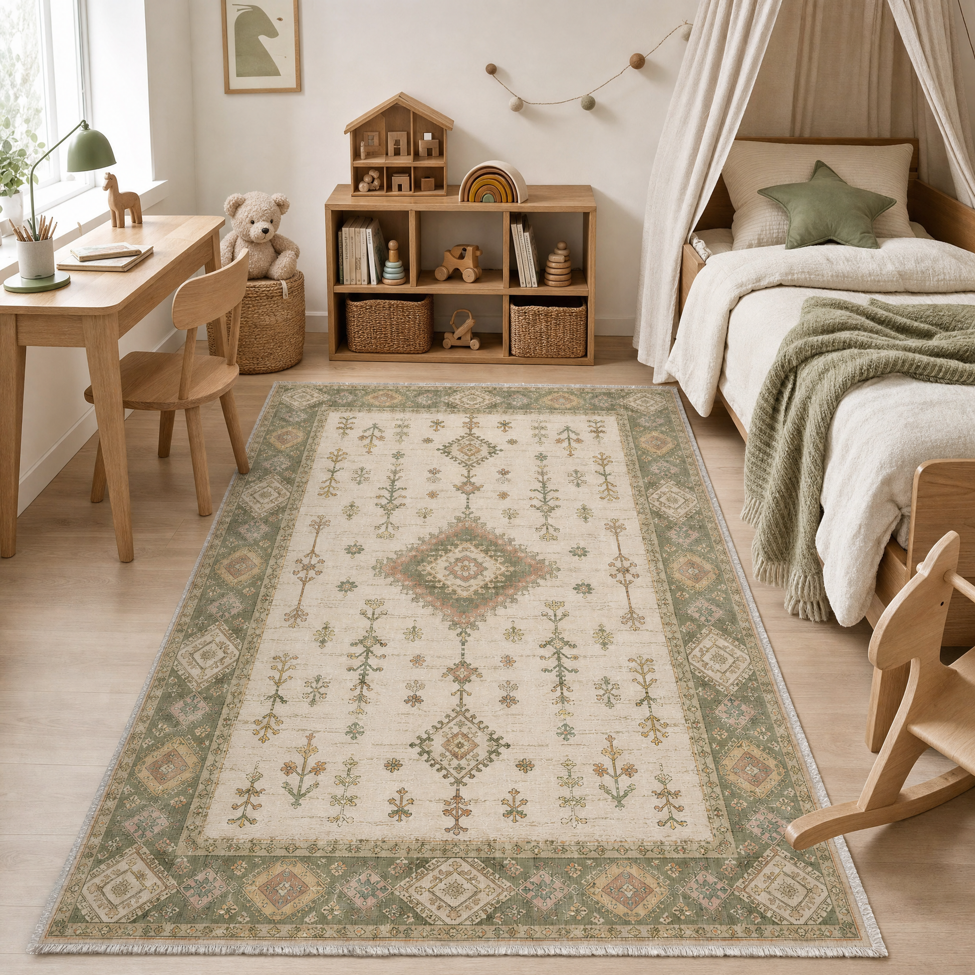 RW3062 washable chenille area rug, pet and kid friendly