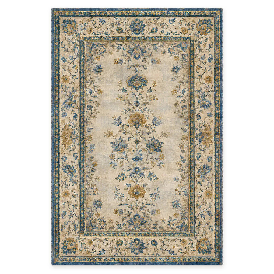 Century Lattice Natural Beige Floral Washable Rug