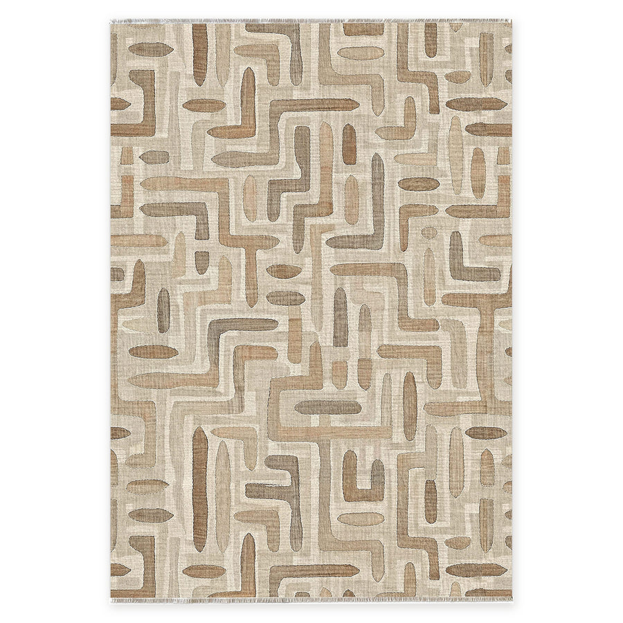 Layered Geometry Taupe Washable Rug