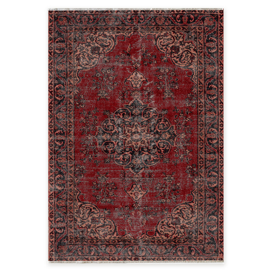 Linked Patina Burgundy Vintage Washable Rug