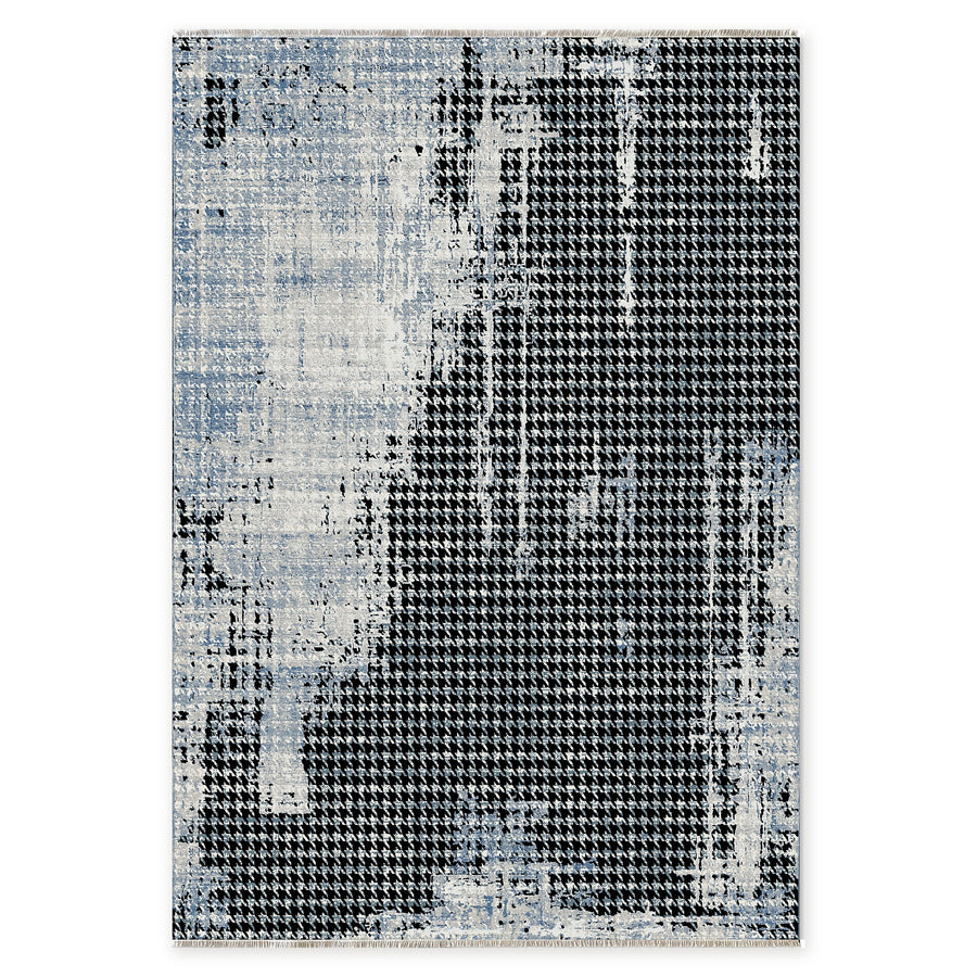 Abstract Linework Navy Blue Modern Washable Rug