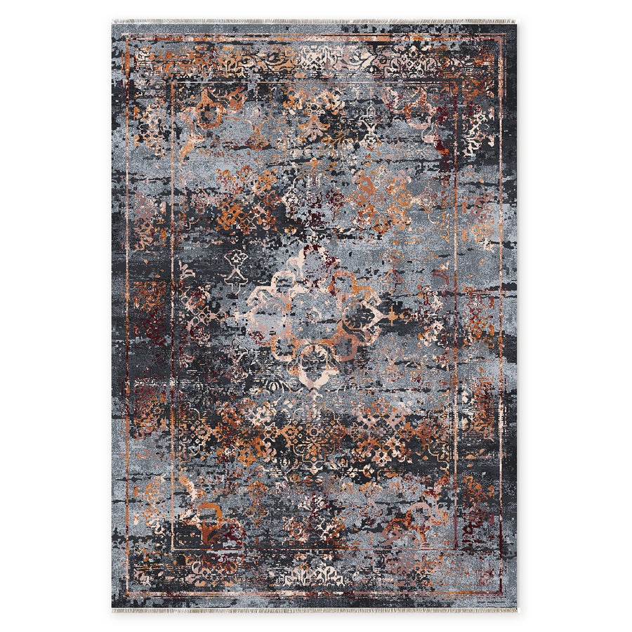 Crown Floral Mid Grey Traditional Washable Rug