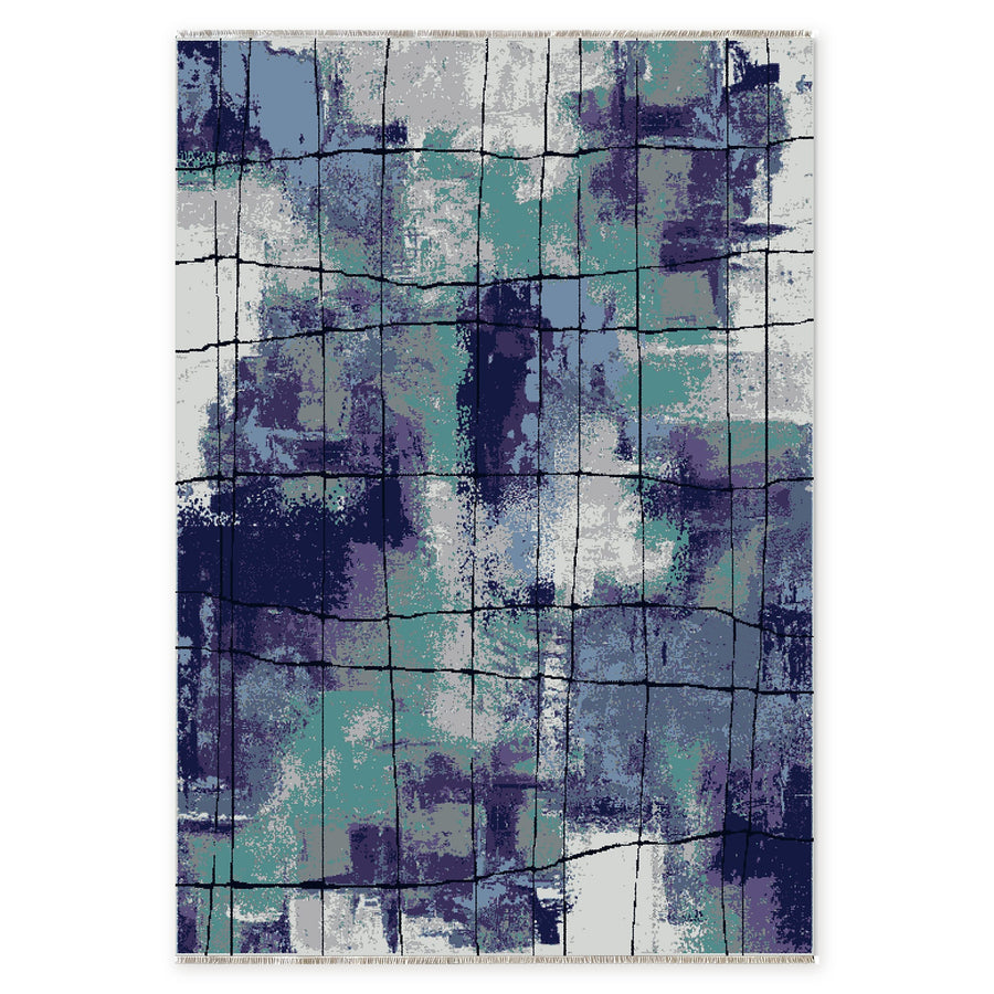 Regal Linework Navy Blue Modern Washable Rug