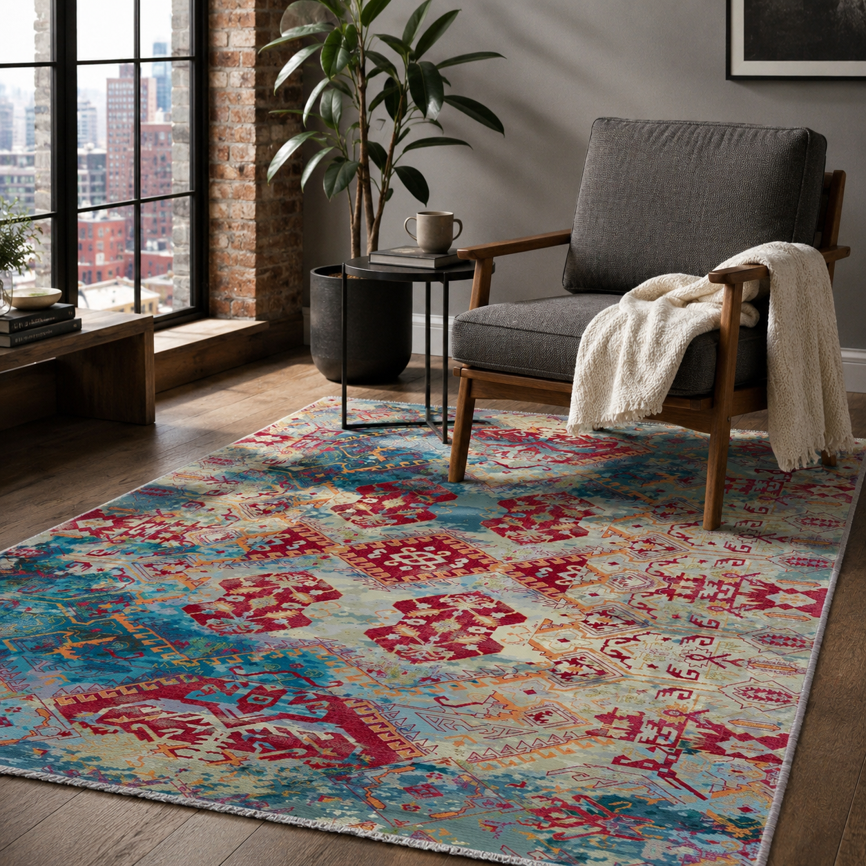 RW7032 washable chenille rug texture and pattern detail
