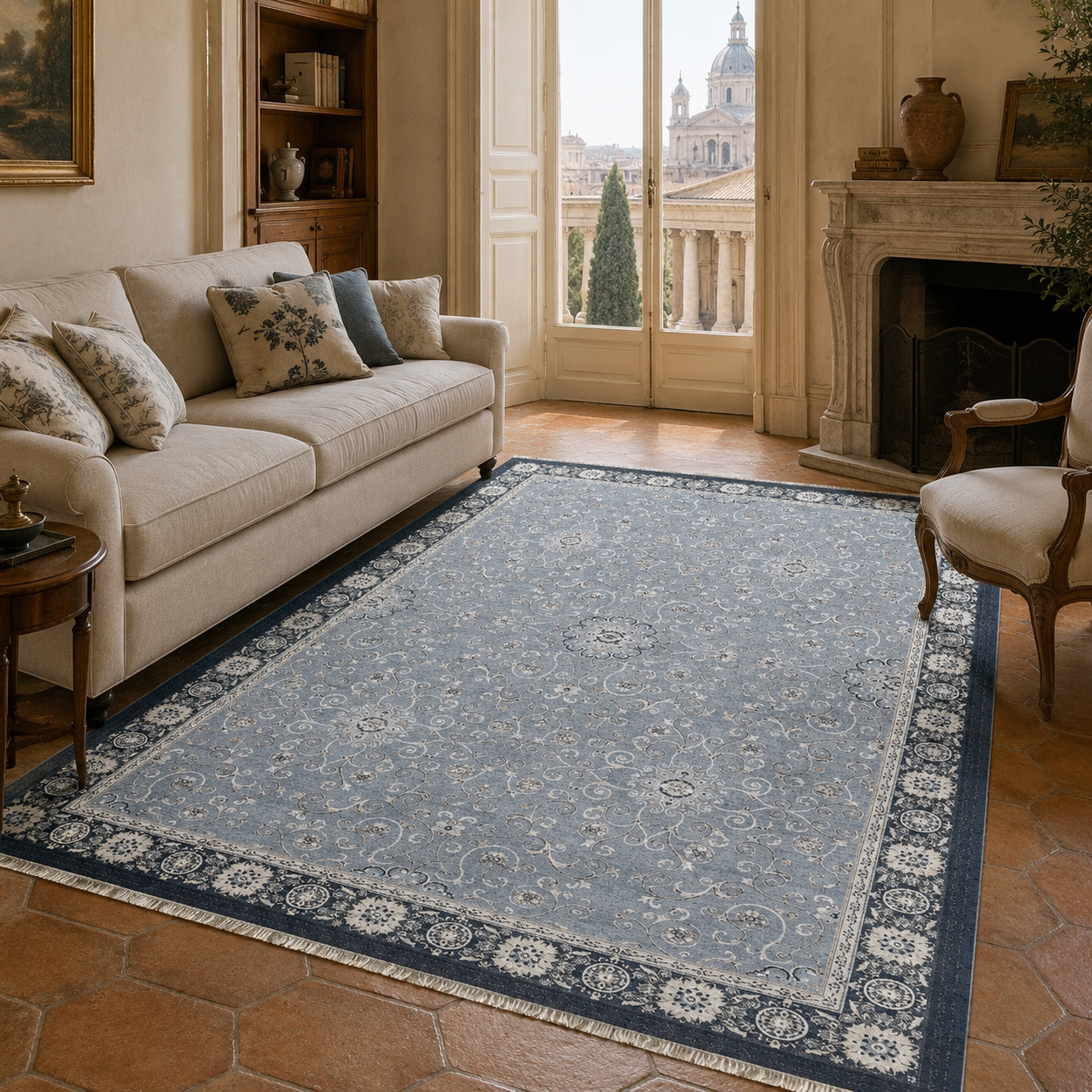 RW7043 washable chenille rug texture and pattern detail