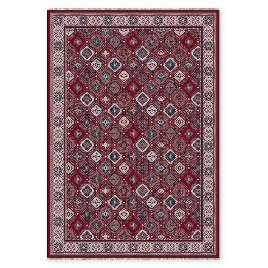 Lantern Octagons Burnt Red Heritage Washable Rug