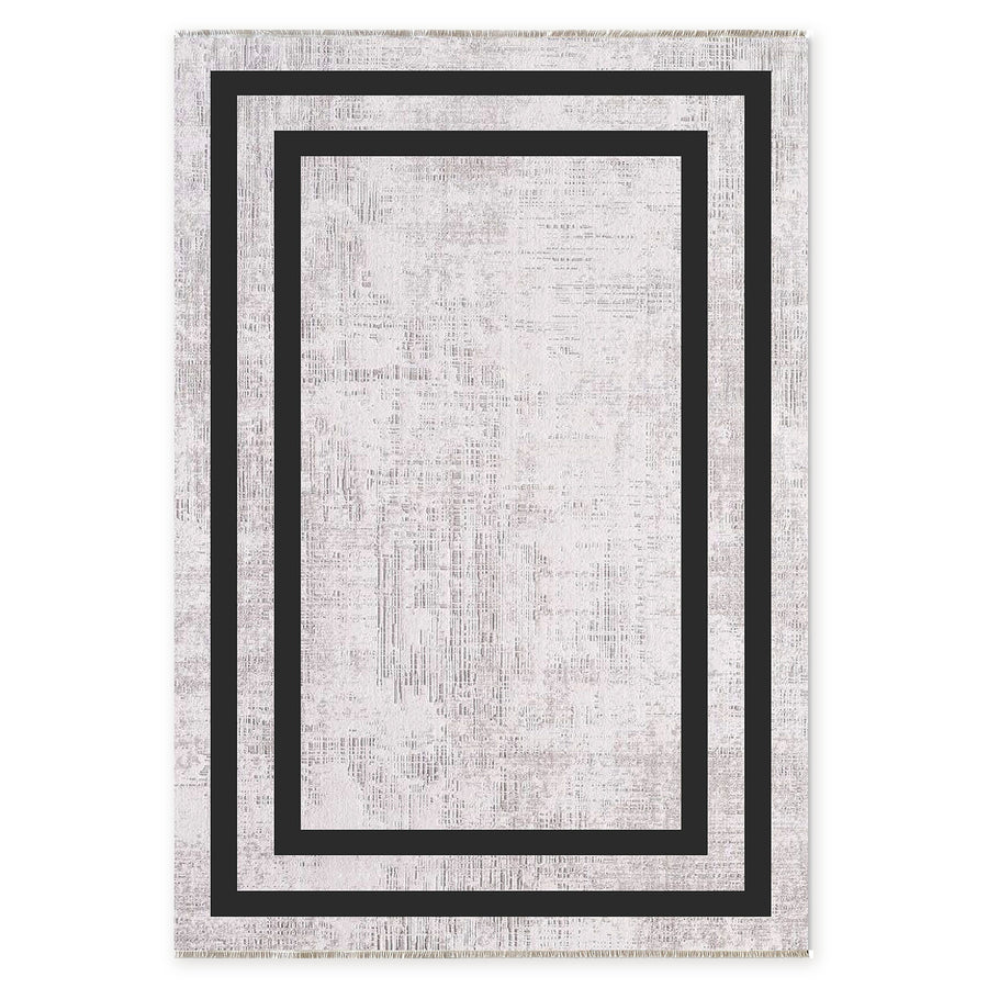 Crossed Border Slate Grey Traditional Washable Rug
