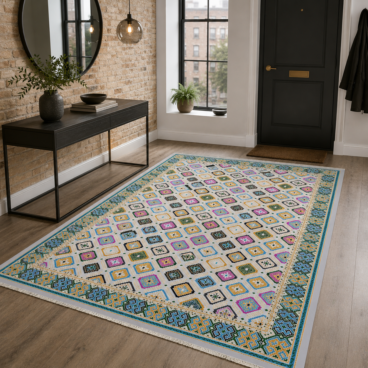 RW7062 washable chenille rug texture and pattern detail