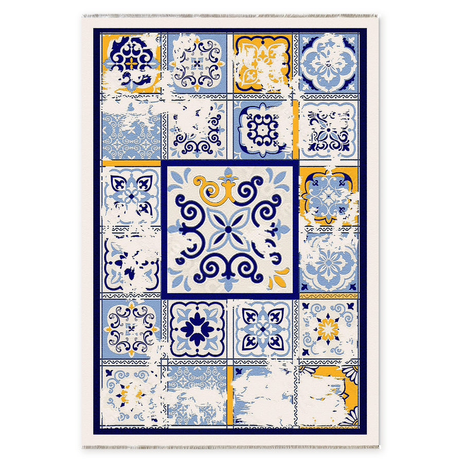 Georgian Lattice Mid Blue Heritage Washable Rug