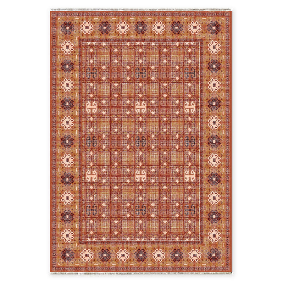 Bold Geometry Warm Gold Heritage Washable Rug