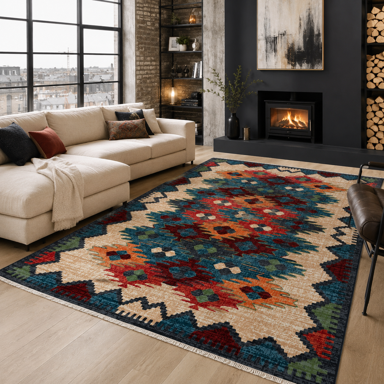 RW7067 washable chenille rug texture and pattern detail