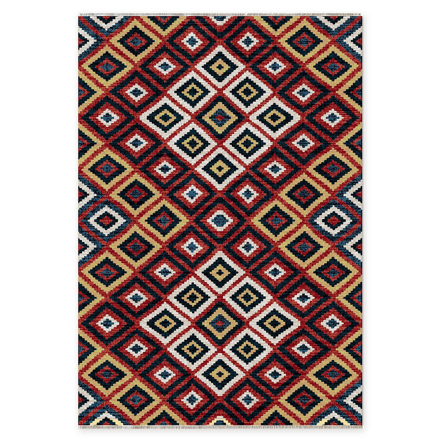 Lantern Octagons Deep Red Heritage Washable Rug