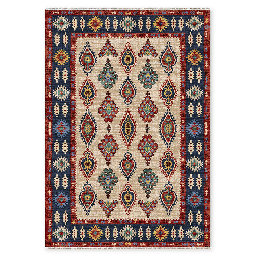 Lantern Octagons Deep Blue Heritage Washable Rug