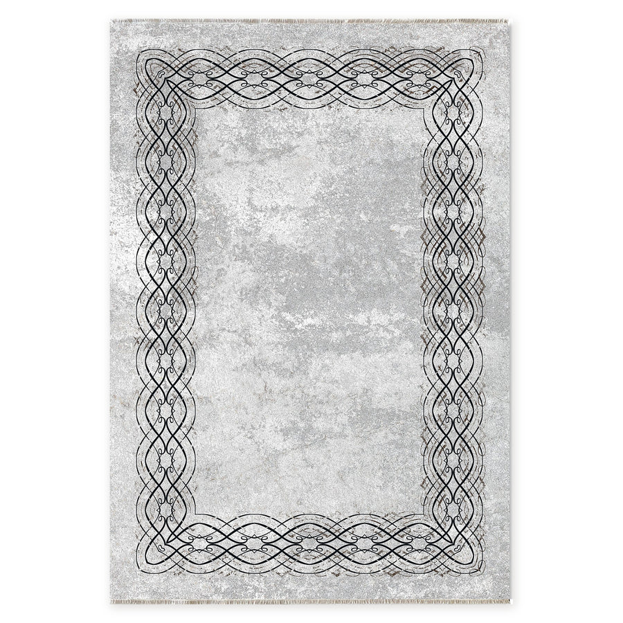 Timeless Linework Grey Modern Washable Rug