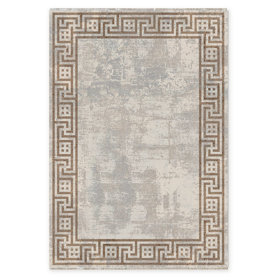 Georgian Linework Warm Brown Modern Washable Rug